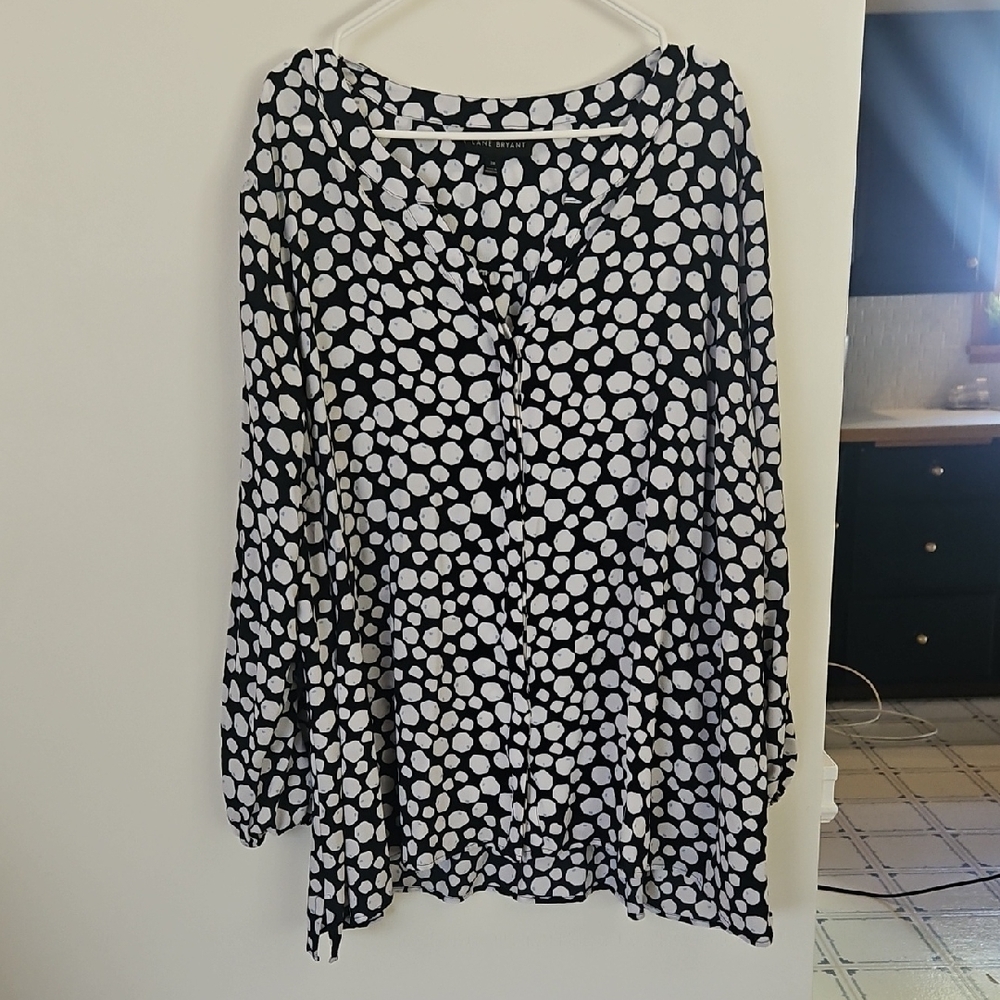 Lane Bryant Navy and White Patterned Top